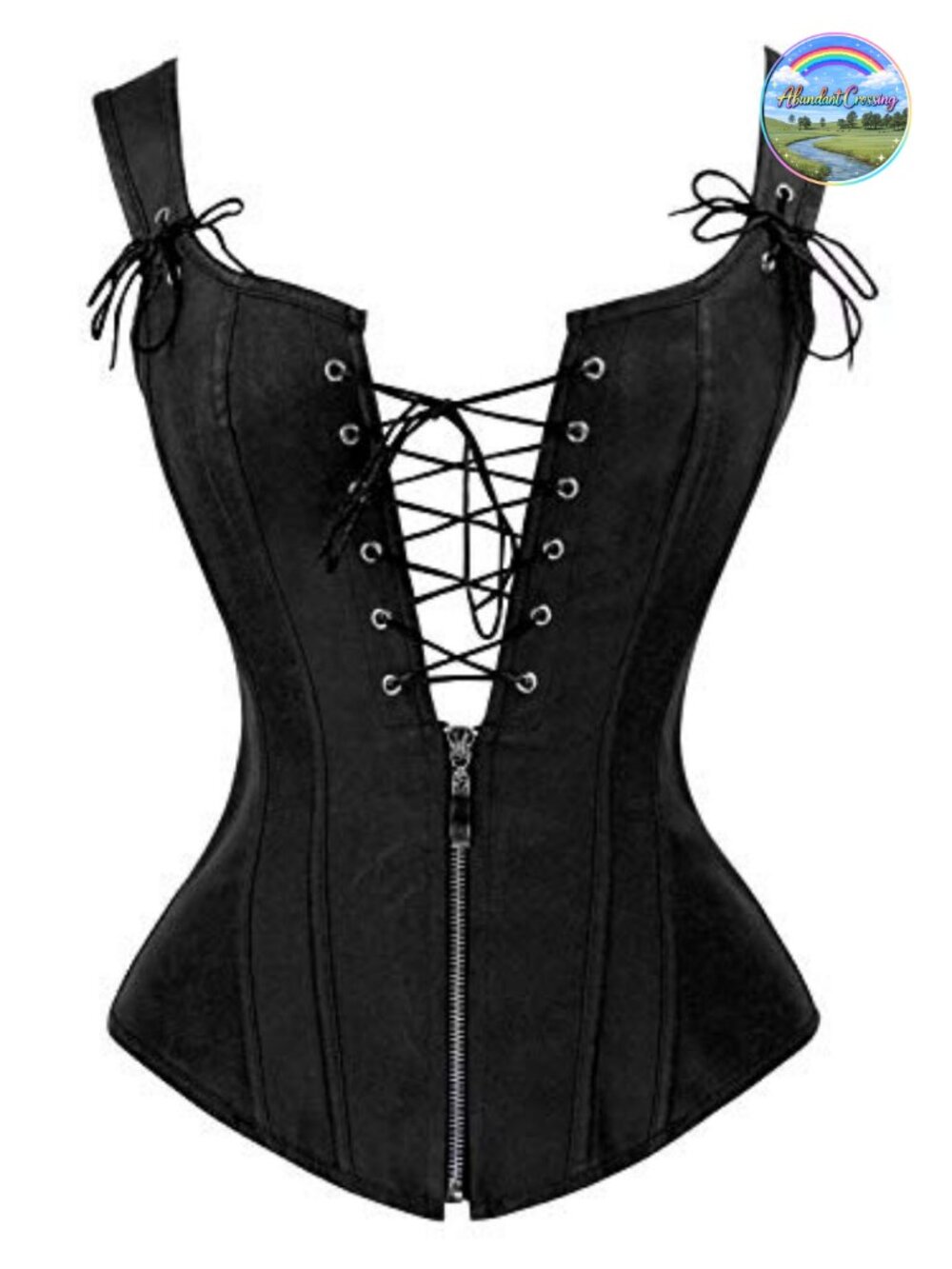 Renaissance Lace Up Overbust Corset with Garters and G-String, PU Rayon